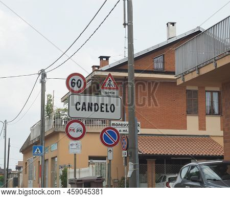 The City Of Candelo Sign, Piedmont, Italy