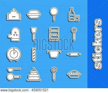 Set Line Homemade Pie, Rolling Pin, Pizza Knife, Frying Pan, Spatula, Oven Glove, Kitchen Apron And 