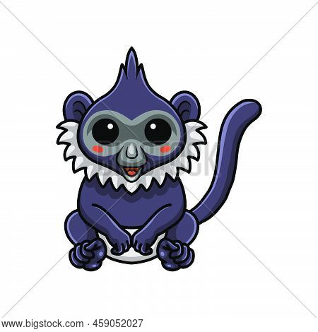 Vector Illustration Of Cute Delacour's Langur Cartoon Sitting