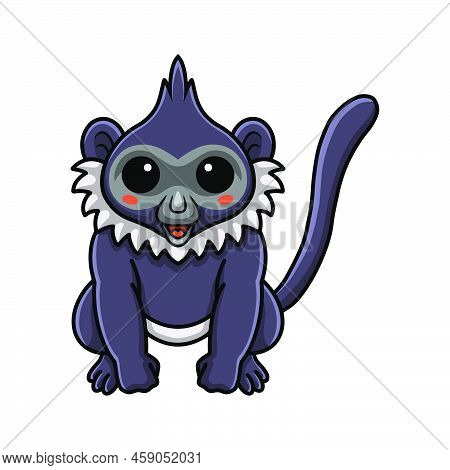 Vector Illustration Of Cute Delacour's Langur Cartoon Sitting
