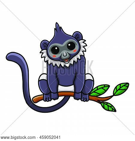 Vector Illustration Of Cute Delacour's Langur Cartoon On Tree
