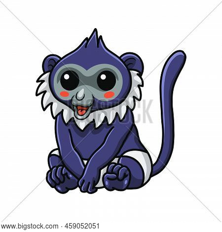 Vector Illustration Of Cute Delacour's Langur Cartoon Sitting