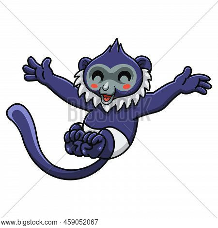 Vector Illustration Of Cute Delacour's Langur Cartoon Jumping