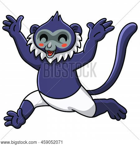 Vector Illustration Of Cute Delacour's Langur Cartoon Running