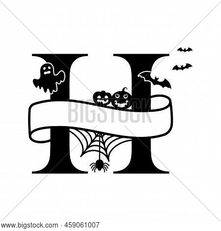 Cute Halloween Letter H Split Monogram. Cartoon Ghost, Pumpkin, Bat For Kids T-shirt, Nursery Decora