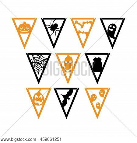 Halloween Bunting Banner. Set Flags Decoration For Party, Nursery Wall Decor. Isolated Vector Stock 