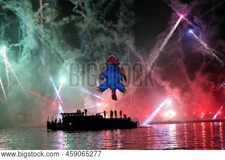Cracow, Poland - June 4, 2022: Great Dragon Parade. The Great Outdoor Show On The Vistula River.