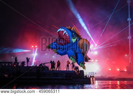 Cracow, Poland - June 4, 2022: Great Dragon Parade. The Great Outdoor Show On The Vistula River.