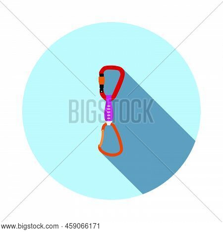 Alpinist Quickdraw Icon. Flat Circle Stencil Design With Long Shadow. Vector Illustration.