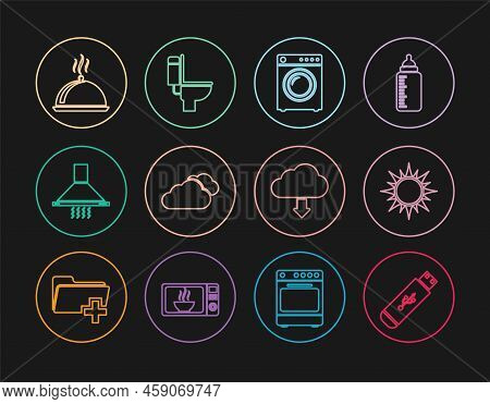 Set Line Usb Flash Drive, Sun, Washer, Cloud, Kitchen Extractor Fan, Covered With Tray Of Food, Down