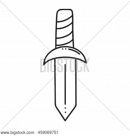 Knife Simple Doodle Illustration. Contour Image Cold Weapon With Sharp Metal Blade. Kitchen Turn Too