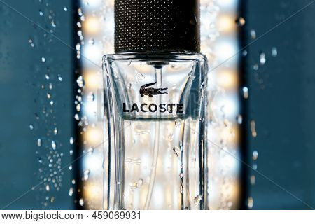 Tyumen, Russia-june 15, 2022: Lacoste Bottle Pour Femme. Lacoste A French Company For The Production