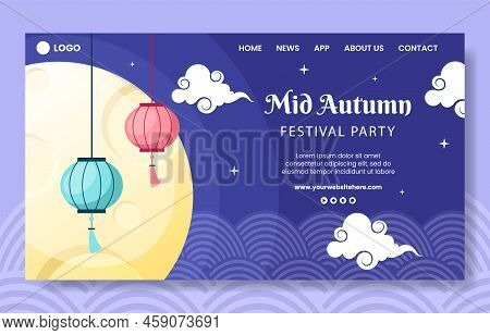 Mid Autumn Social Media Landing Page Template Flat Cartoon Background Vector Illustration