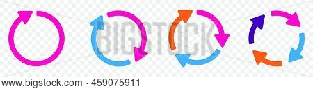 Set Of Circle Arrow Vector Icons. Round Reload Sign. Rotate Arrow Symbol. Refresh Arrow Icon. Recycl