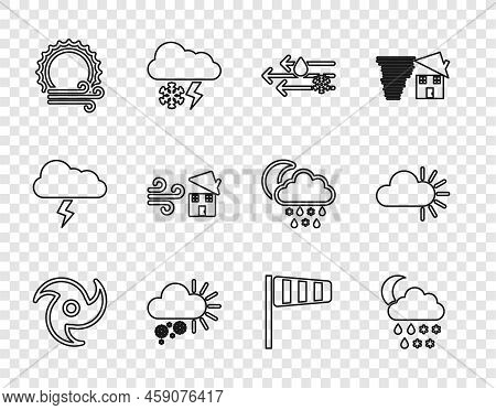 Set Line Tornado, Cloud With Snow, Rain, Moon, Wind And, Cloudy, Sun, Swirl, Cone Windsock Wind Vane