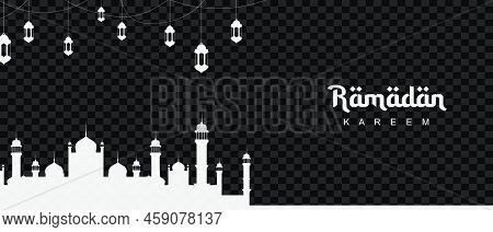 Religious Ramadan Banner With Mosque And Laterns. Ramadan Kareem Stylish Islamic Background. Islamic