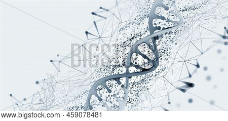 Dna Helix 3d Illustration. Mutations Under Microscope. Decoding Genome. Virtual Modeling Of Chemical