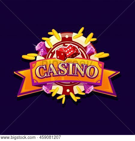 Casino Gambling Game Banner, Poker Roulette Lucky Win, Vector Cartoon Signboard Background. Casino C