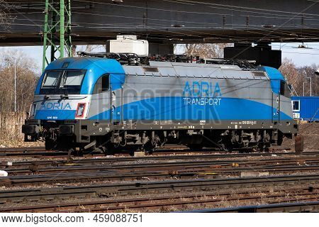 Budapest, Hungary - March 13, 2021: International Train Transportation. Locomotive Train At Station.