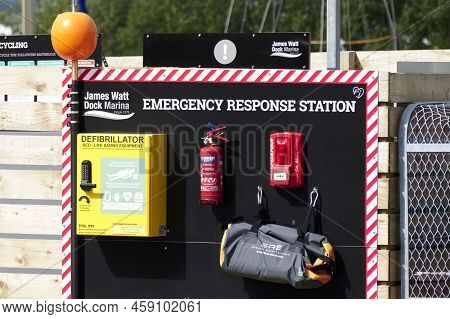 Greenock, Scotland, Uk, July 30th 2022, Emergency Response Board At James Watt Marina Newly Installe