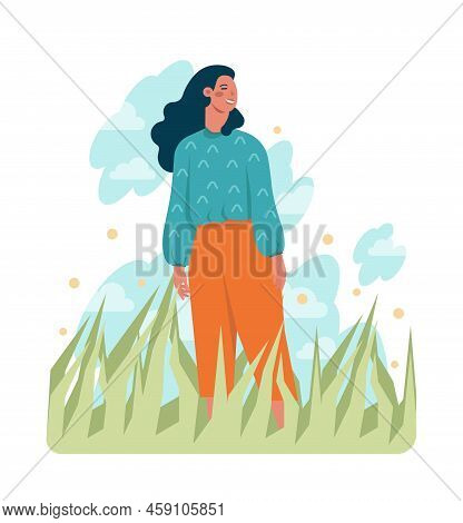 Happy And Calm Character. Idea Of Heart And Mind Harmony
