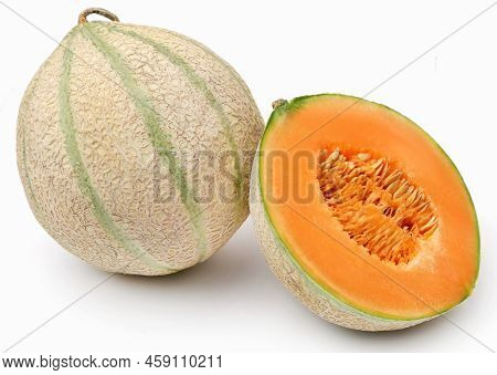 Cantaloupe Or Rockmelon Nature Food Over White Background