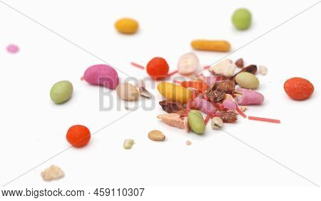 Colorful Paan Masala Spice For Eating Betel Leaf Over White Background