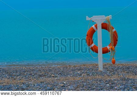 Life Help Preserver Mexico Beach Water Rescue Safety Rope Red, Concept Protection Ocean From Belt Fr