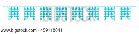 Garland With Flags In Bavarian Colors. Bunting For Traditional German Oktoberfest Beerfest With Blue