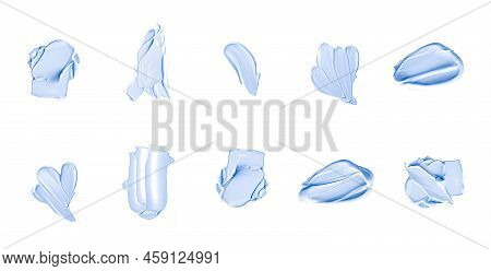 Pastel Blue Beauty Swatches, Skincare And Makeup Cosmetic Product Sample Texture Isolated On White B