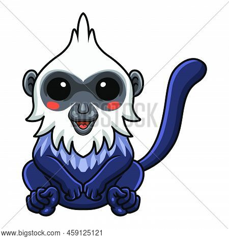 Vector Illustration Of Cute White Headed Langur Cartoon Sitting