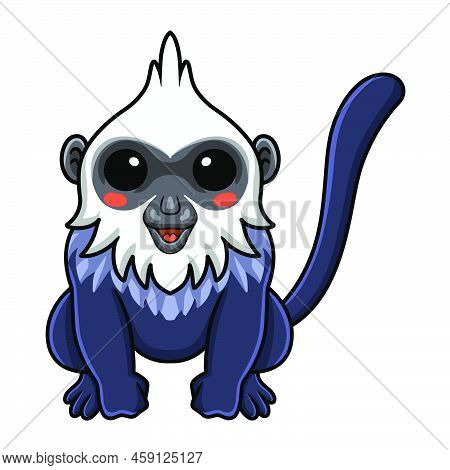 Vector Illustration Of Cute White Headed Langur Cartoon Sitting