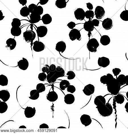 Pilea Leaves With Stems Vector Seamless Pattern.