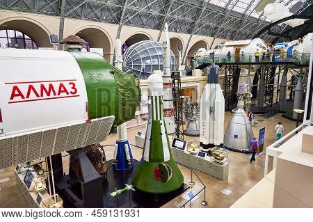 06.17.2022 Russia Moscow Vdnh Pavilion Cosmos A Model Of The Almaz Space Orbital Station And A View 
