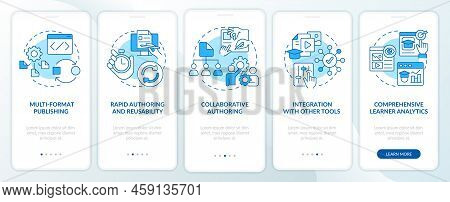 Learning Content Management System Blue Onboarding Mobile App Screen. Walkthrough 5 Steps Editable G