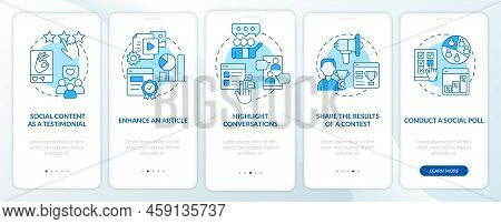 Media Embeddedness Use Methods Blue Onboarding Mobile App Screen. Walkthrough 5 Steps Editable Graph