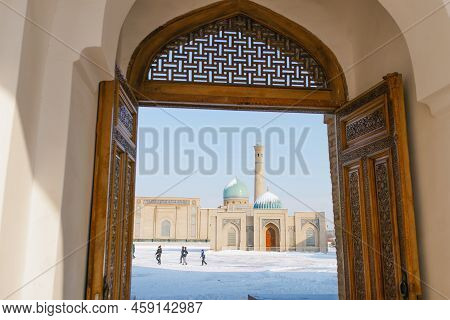 Tashkent, Uzbekistan. December 2020. View Of The Old City From The Doors Of Barak Khan Madrasah
