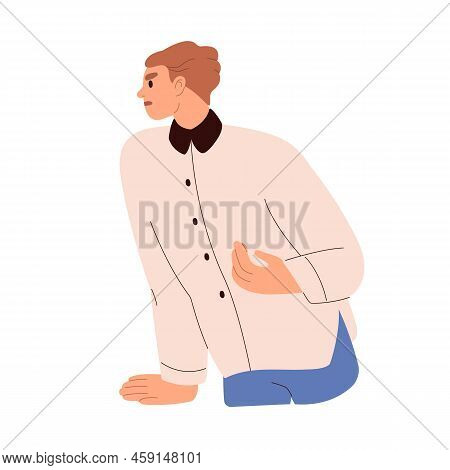 Angry Frowning Man With Displeased Face Expression. Annoyed Irritated Discontent Person Gesturing, E