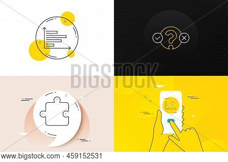 Minimal Set Of Quiz Test, Horizontal Chart And Candlestick Graph Line Icons. Phone Screen, Quote Ban