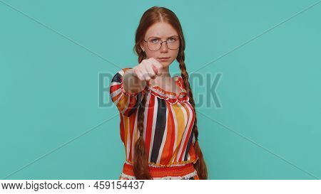 Greedy Avaricious Redhead Girl Showing Fig Negative Gesture, You Dont Get It Anyway. Rapacious, Avar