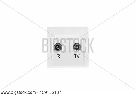 Coaxial Socket. Socket And Tv  Isolated On White Background .