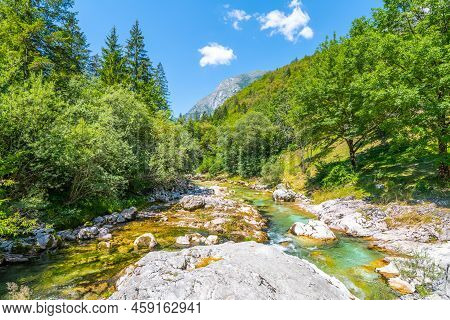 Clear Water Of Soca River At Small Soca Gorge, Julian Alps, Slovenia