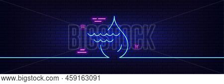 Neon Light Glow Effect. Hydroelectricity Line Icon. Hydroelectric Energy Type Sign. Water Waves Powe