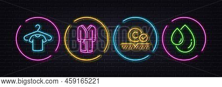 Collagen Skin, T-shirt And Bathrobe Minimal Line Icons. Neon Laser 3d Lights. Oil Drop Icons. For We