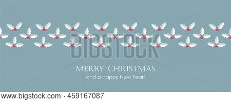 Christmas Card With Seamless Holly Berry Border