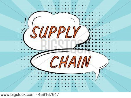 Conceptual Display Supply Chain. Business Idea System Of Organization And Processes From Supplier To