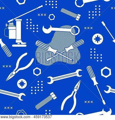 Vector Seamless Pattern Illustration Construction Tools. Repair Background. Pliers For Gripping And 