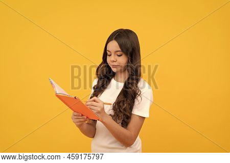 Bookish Kid Making Notes. Student Ready For Studying. Taking Notes. Overwhelmed Intellectual Child