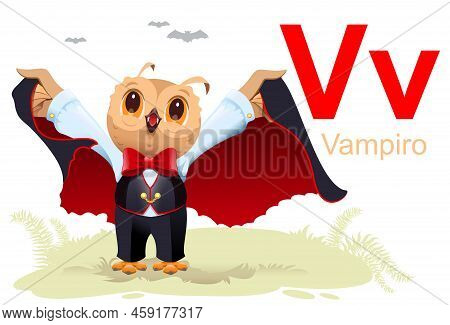 Abc Spanish Alphabet Letter V Language Vampire Translation. Funny Poster For Learning Spanish Alphab