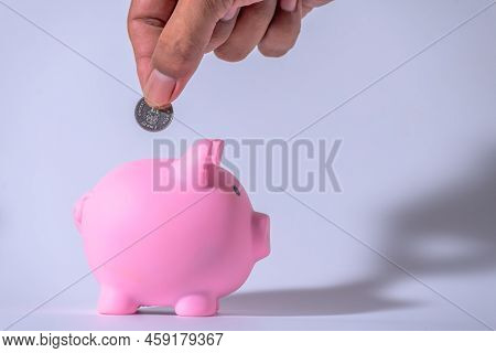 Save Money And Account Banking For Finance Concept, Piggy Bank With Coin On Blurred Background, Save